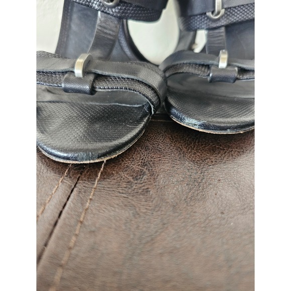 L.A.M.B Grunge Rock Elegant Black Leather Silver Details Gladiator Heels sz 8M - Picture 8 of 9